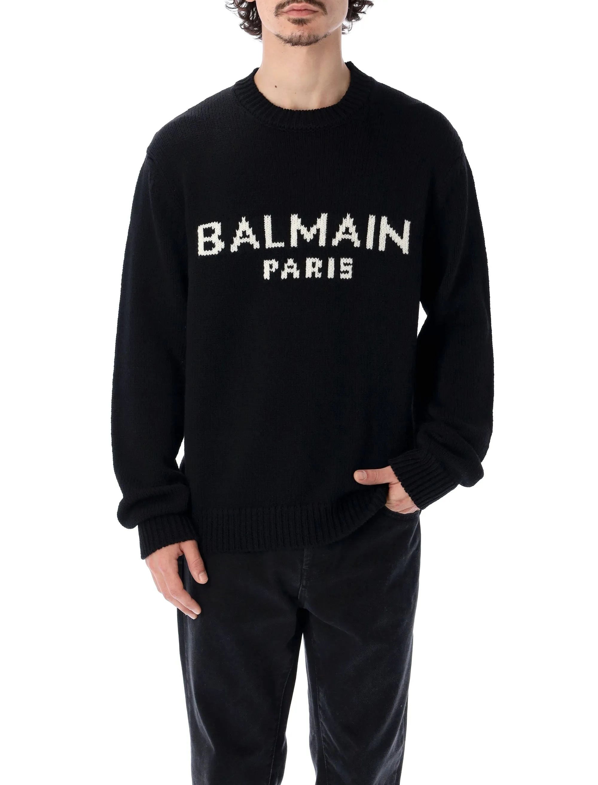 Balmain Logo Intarsia Knit Jumper