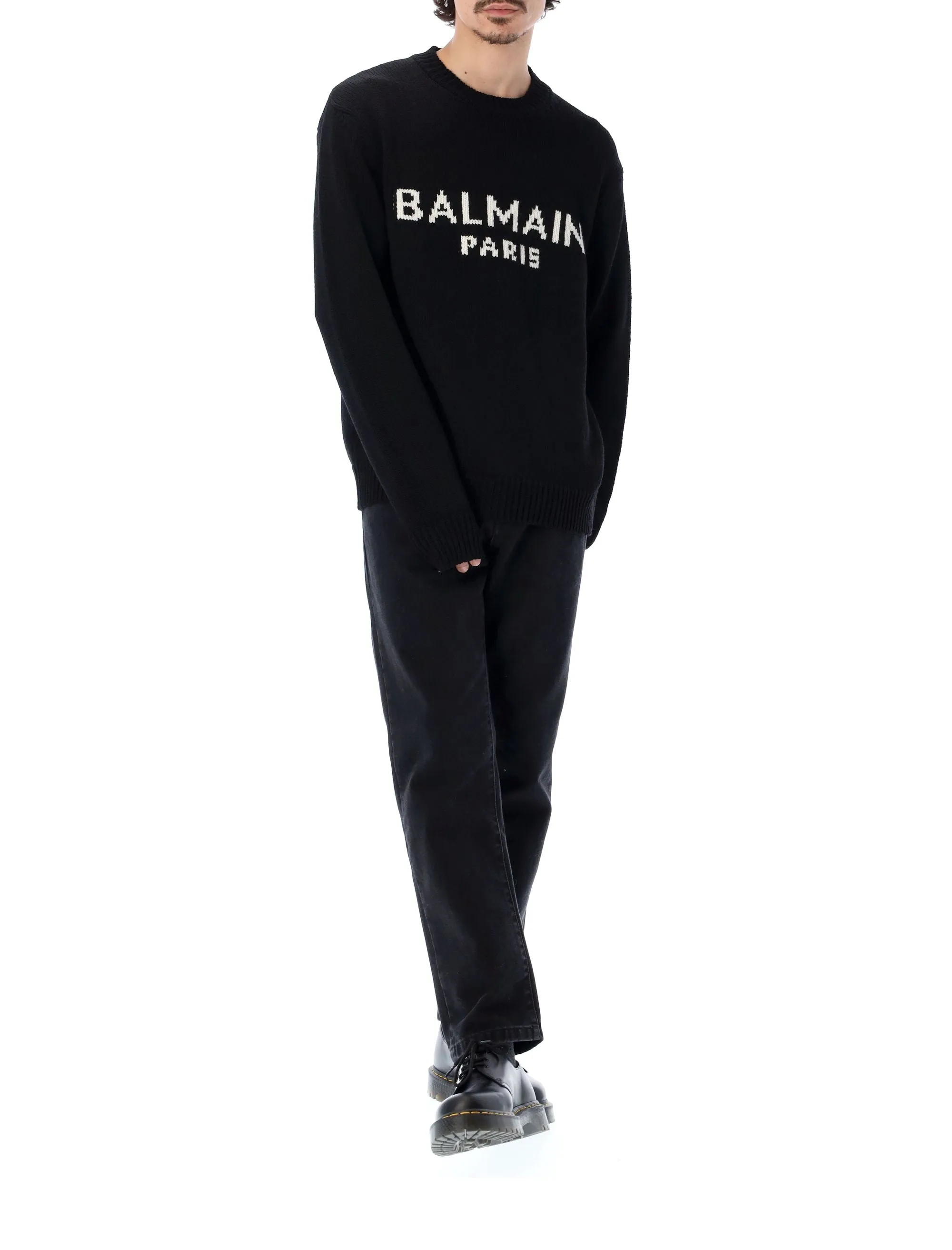 Balmain Logo Intarsia Knit Jumper