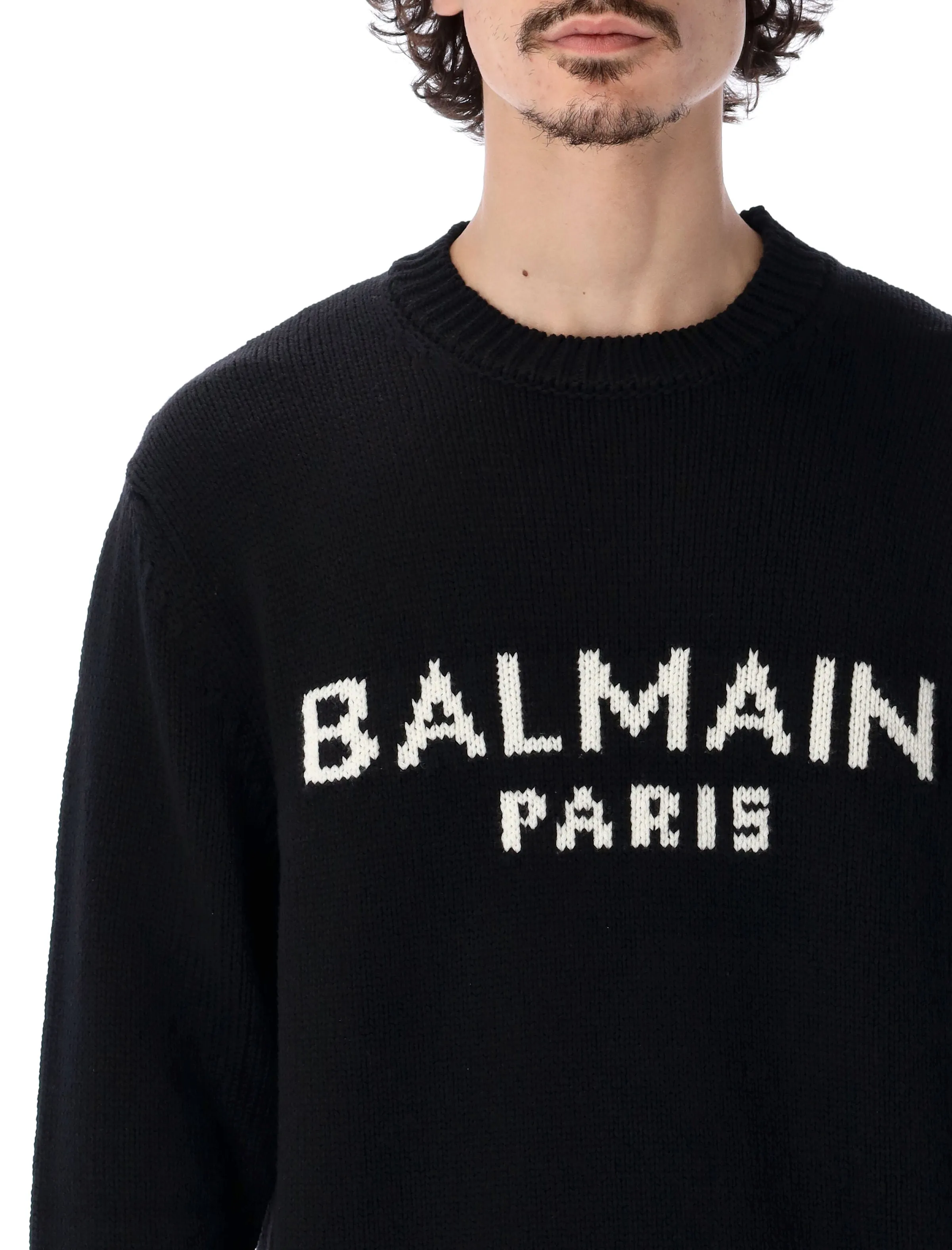 Balmain Logo Intarsia Knit Jumper