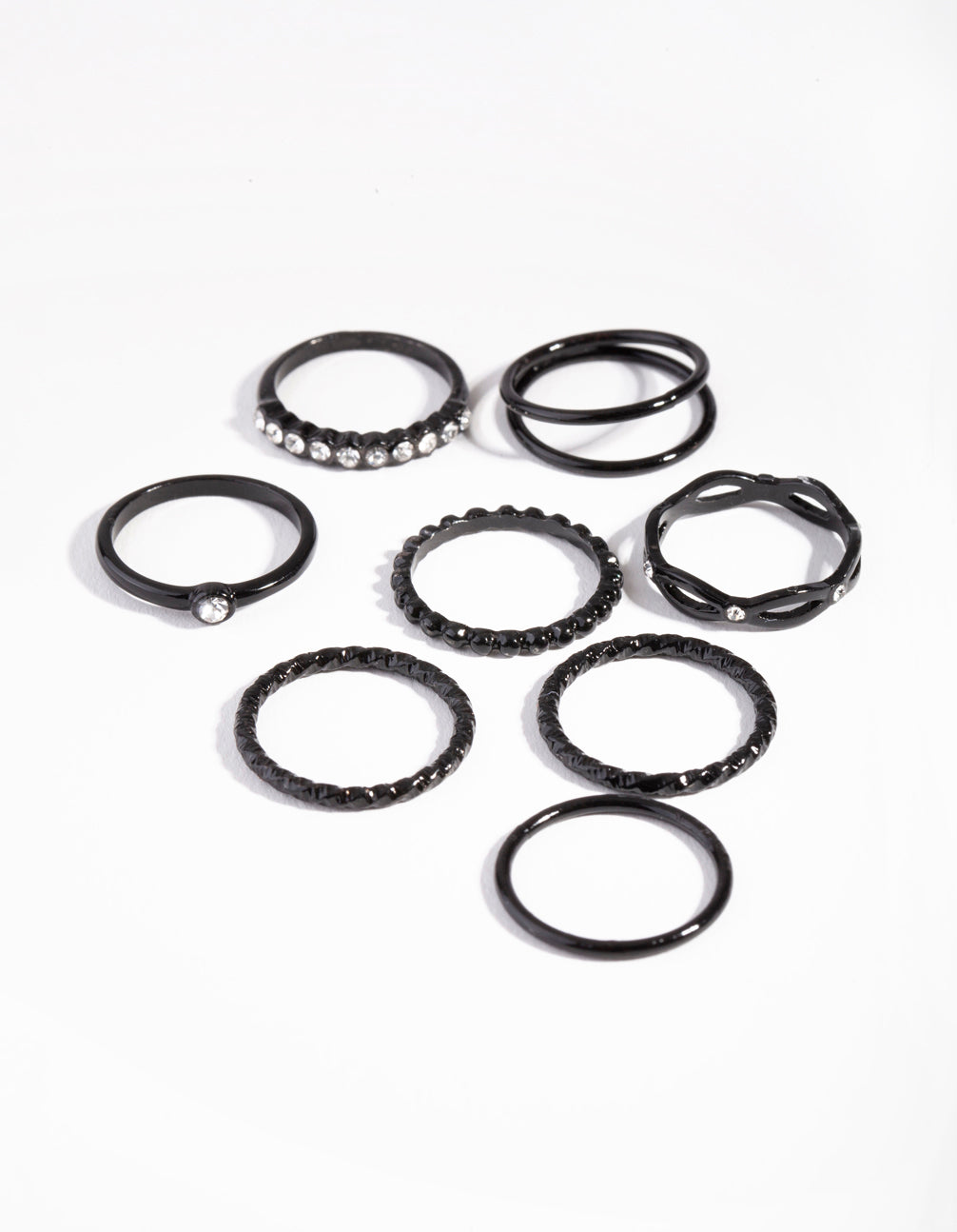 Black Crystal Twisted Ring 8-Pack