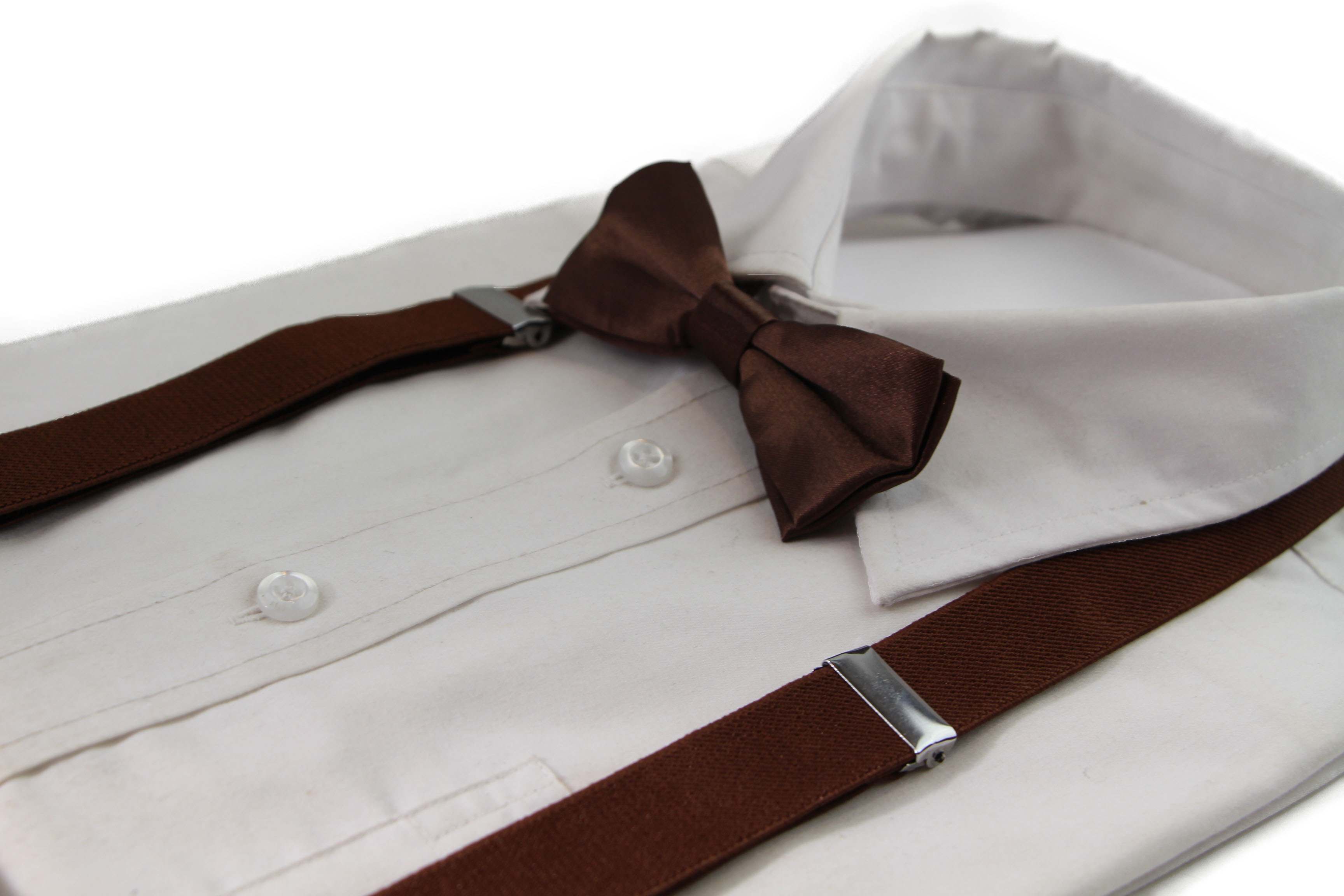 Boys Adjustable Brown 65cm Suspenders & Matching Bow Tie Set