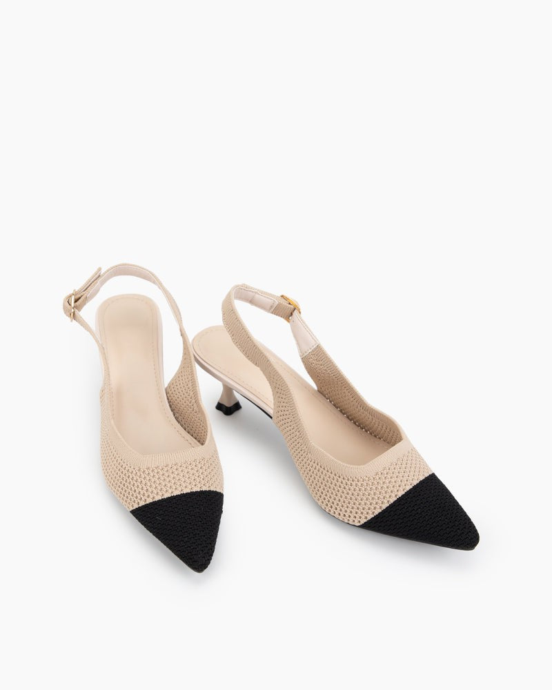 Elastic Knit Slingback Kitten Heel Pumps