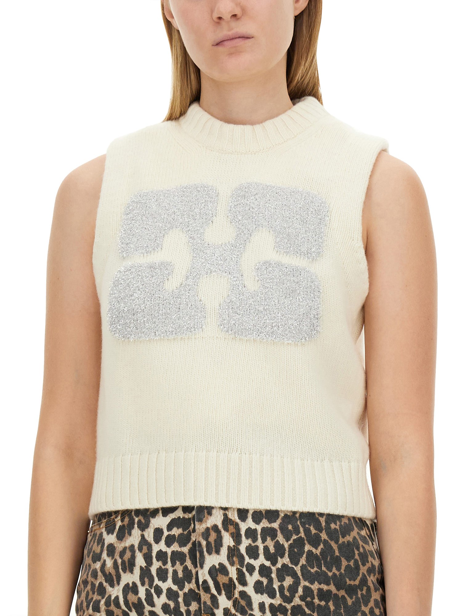 GANNI    WOOL VEST WITH LOGO