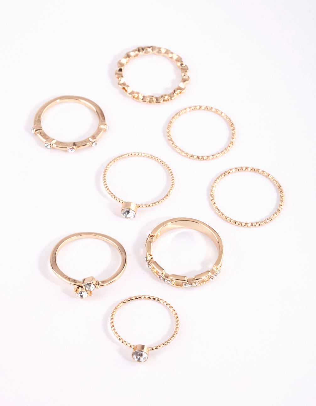 Gold & Diamante Chain Ring Pack