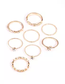 Gold & Diamante Chain Ring Pack