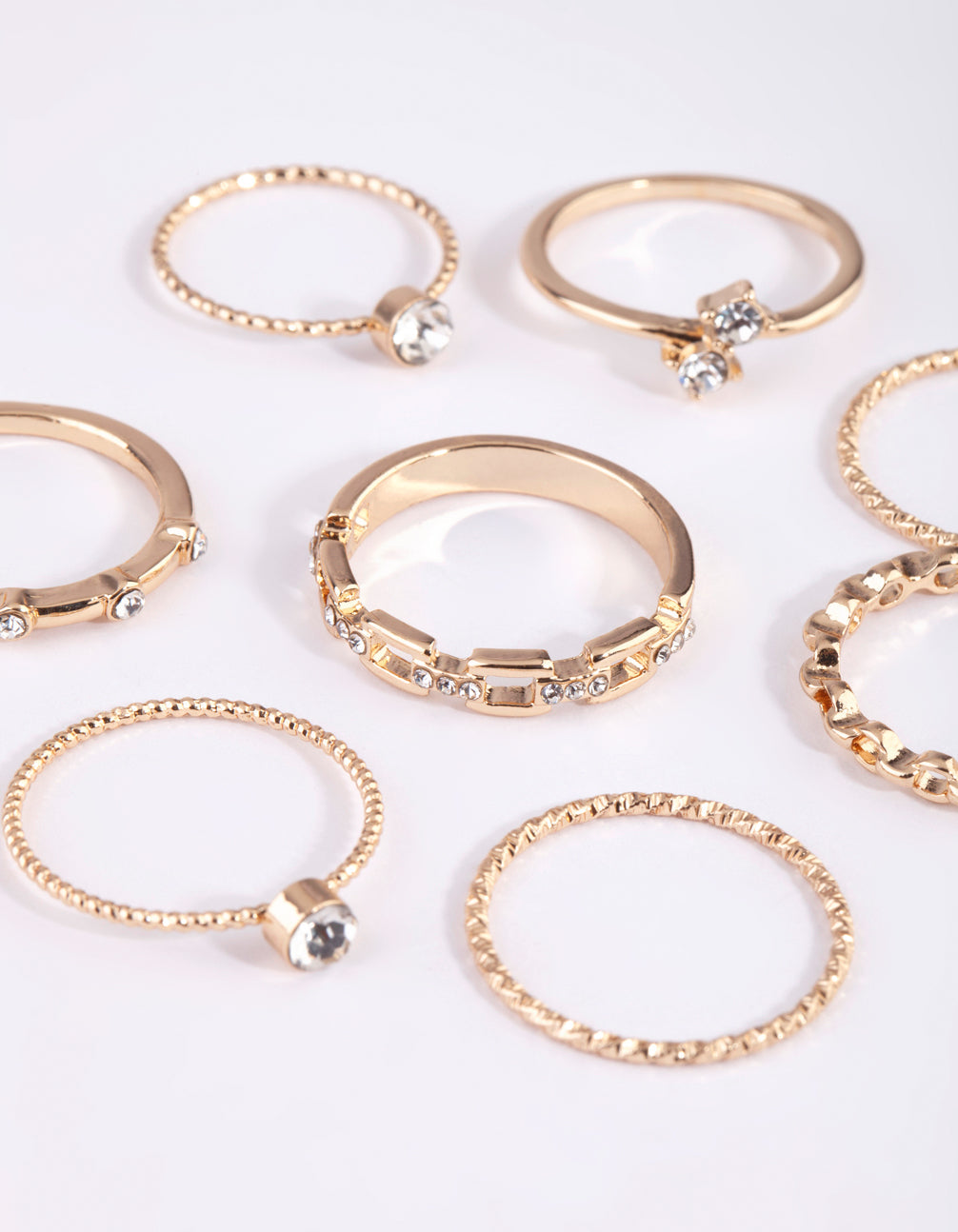 Gold & Diamante Chain Ring Pack