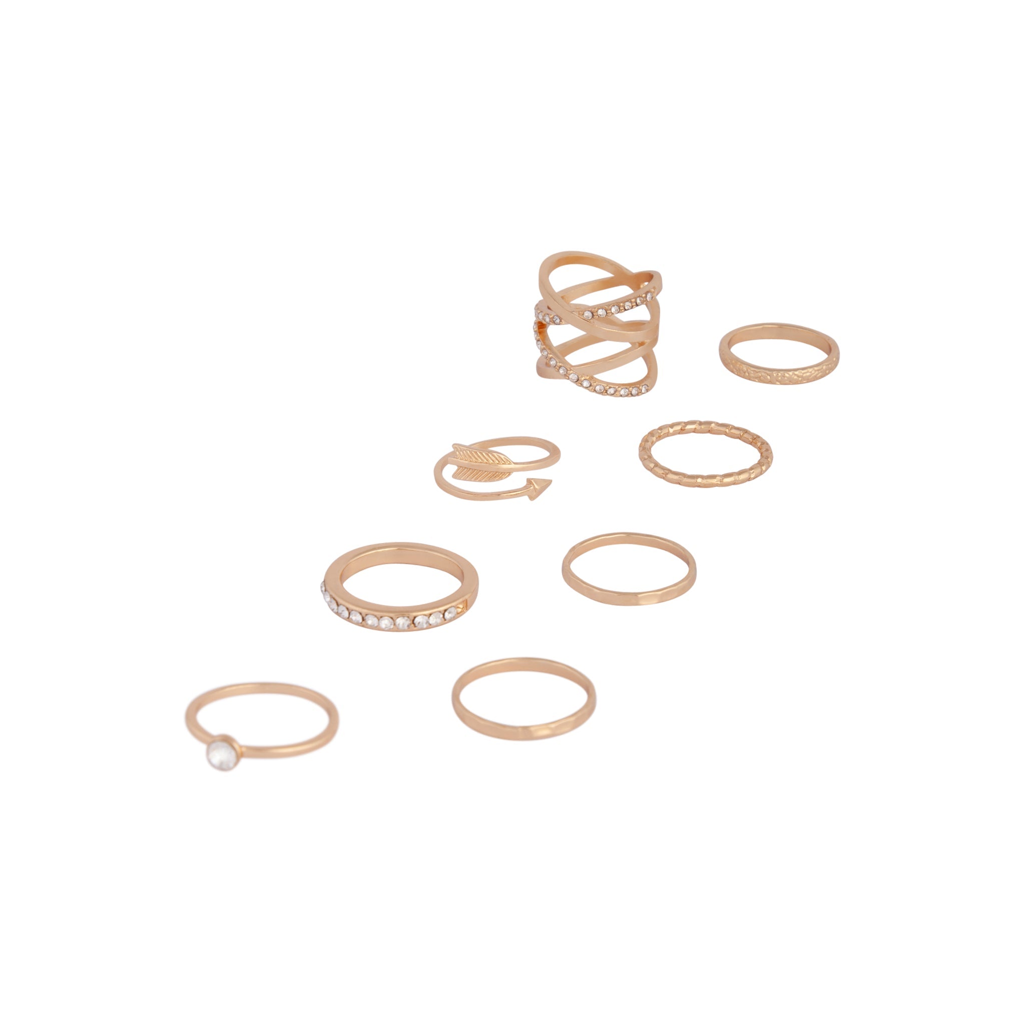 Gold Double Crossover Diamante Ring 8-Pack