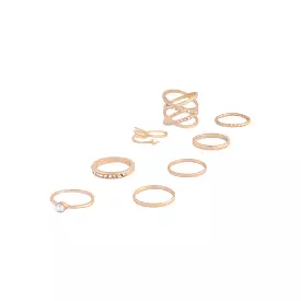 Gold Double Crossover Diamante Ring 8-Pack