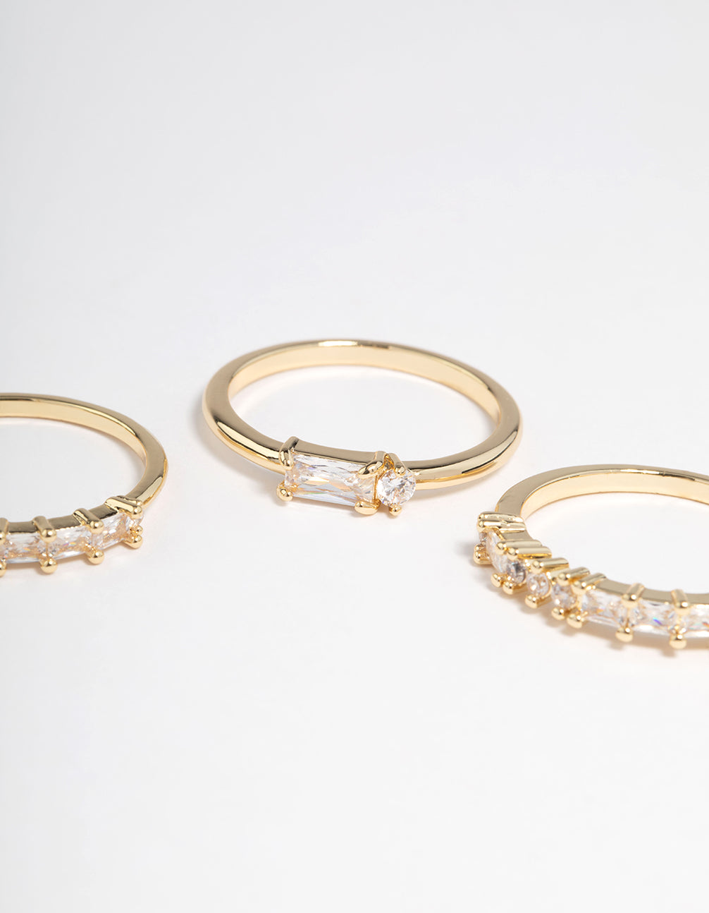 Gold Plated Cubic Zirconia Baguette Stacker Rings Pack