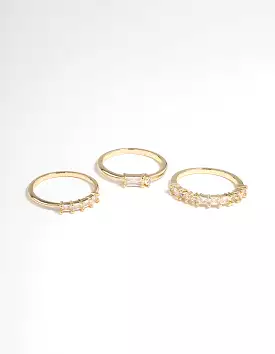 Gold Plated Cubic Zirconia Baguette Stacker Rings Pack