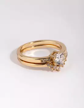 Gold Plated Engagement Style Ring Set with Cubic Zirconia