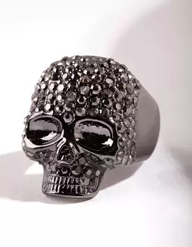 Gunmetal Diamante Skull Ring