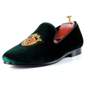 Harpelunde Driving Loafer Shoes Men Green Flats Badge Velvet Slippers