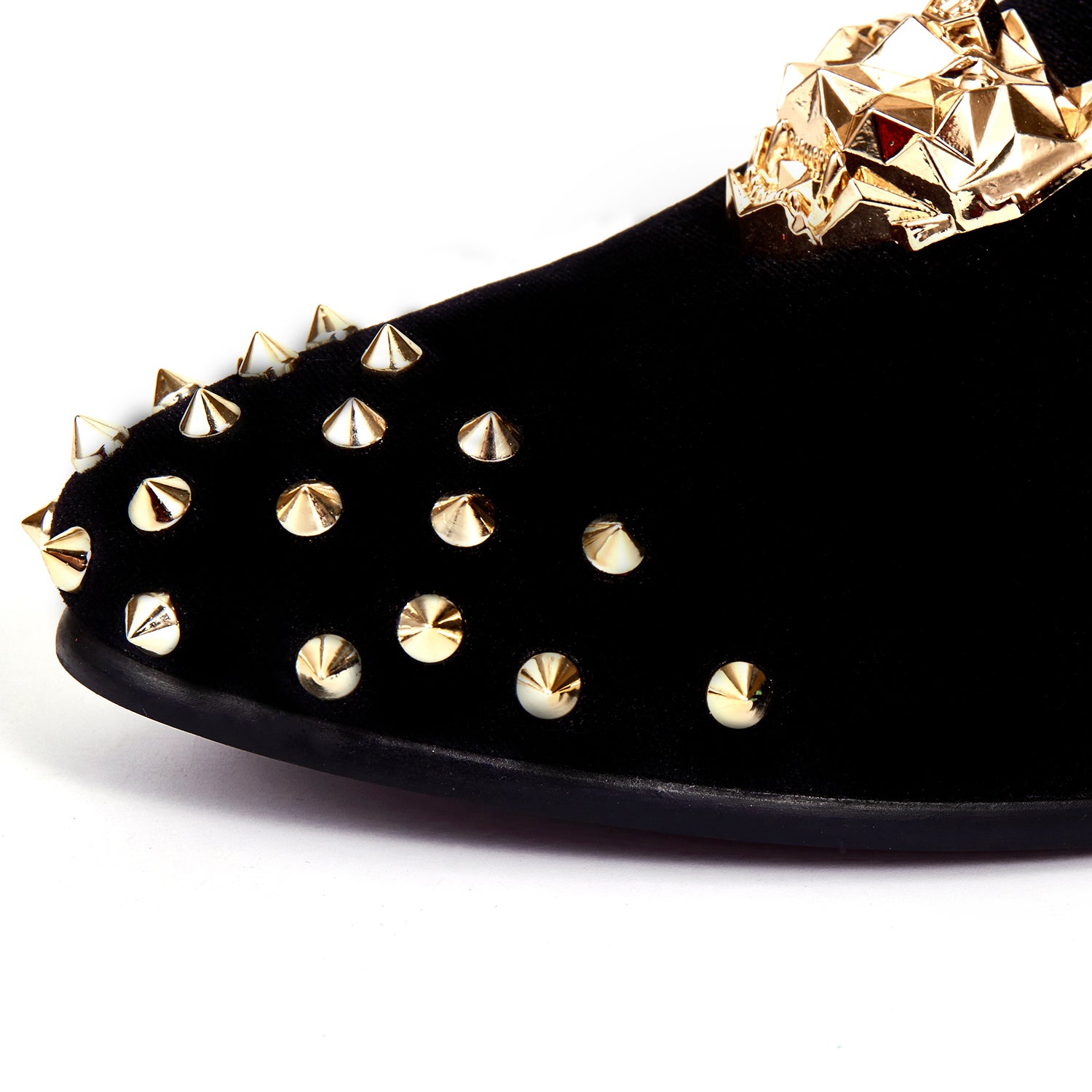 Harpelunde Men Wedding Spikes Black Velvet Loafer Animal Buckle Flats