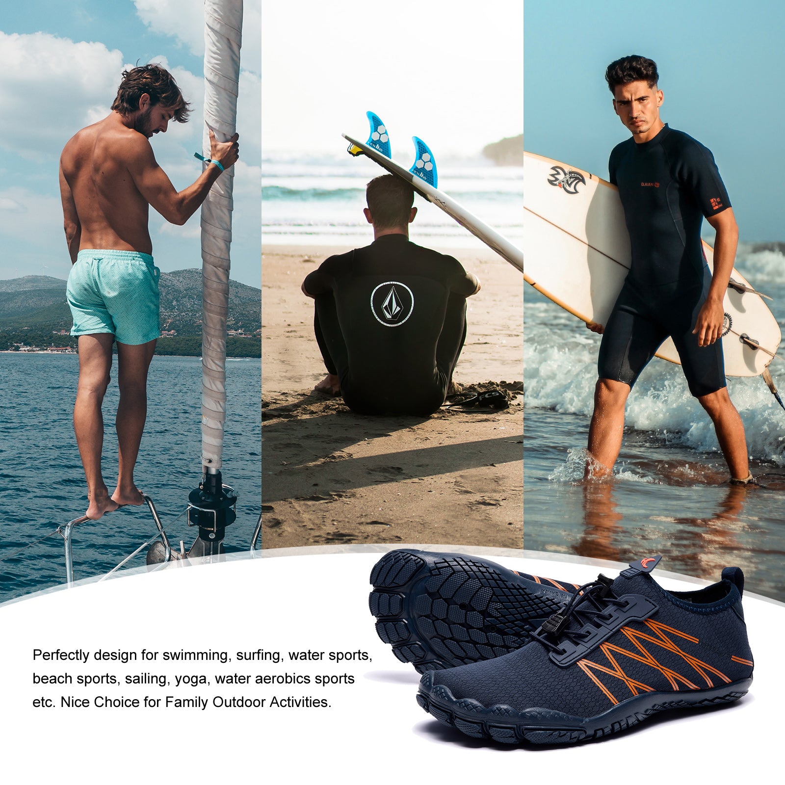 Hiitave Men Barefoot Water Shoes Beach Aqua Socks Quick Dry for Outdoor Sport Hiking Swiming Surfing