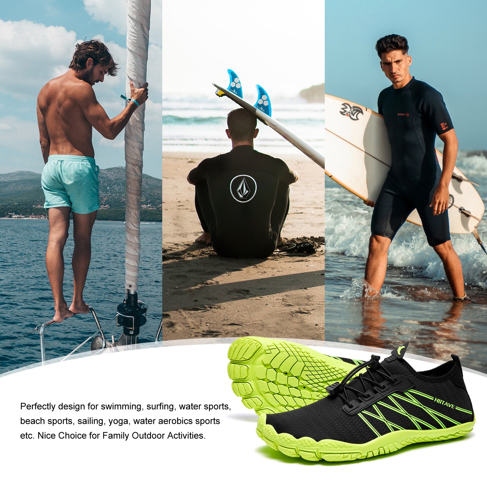 Hiitave Men Barefoot Water Shoes Beach Aqua Socks Quick Dry for Outdoor Sport Hiking Swiming Surfing