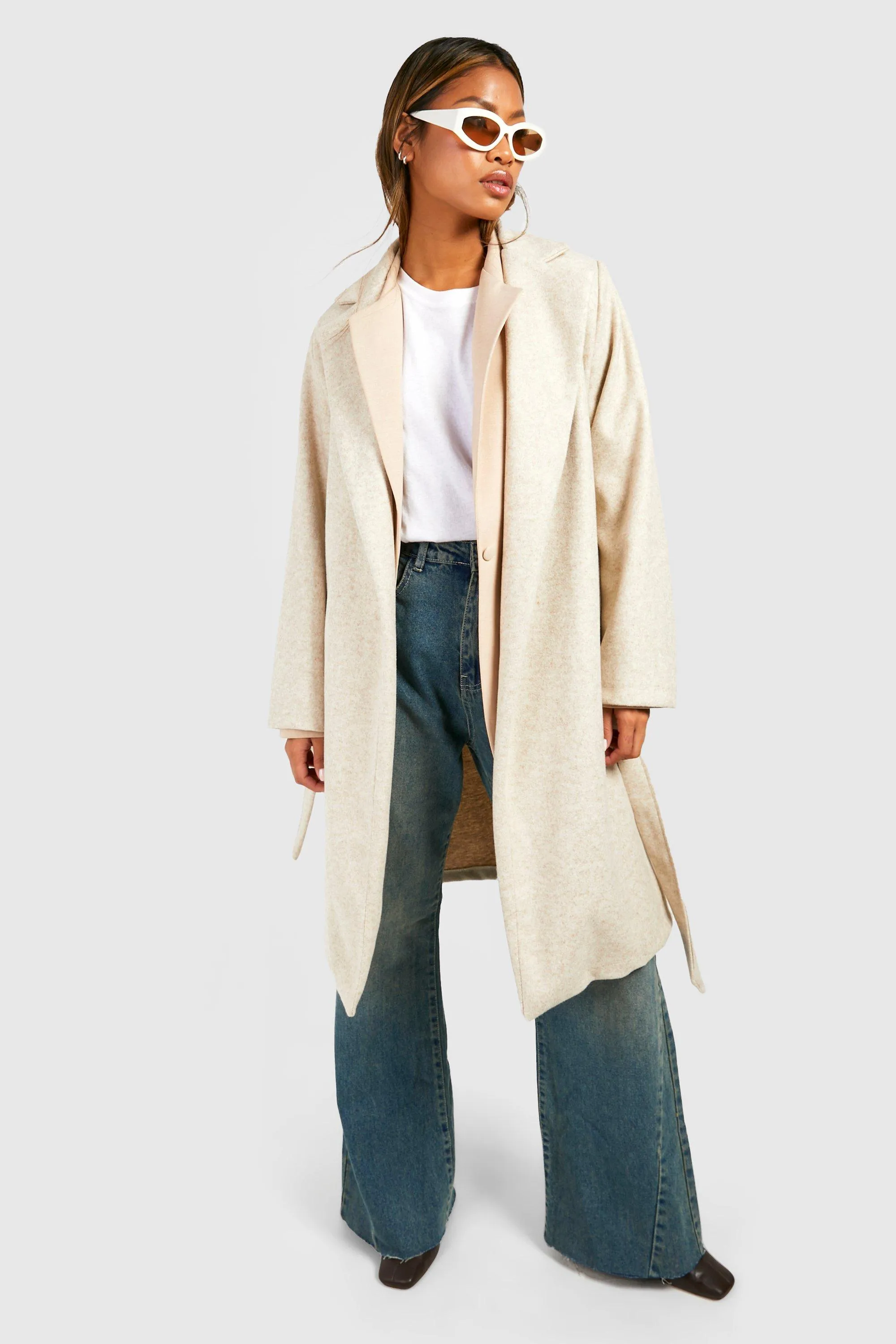 Jackets & Coats | Marl Belted Coat | boohoo