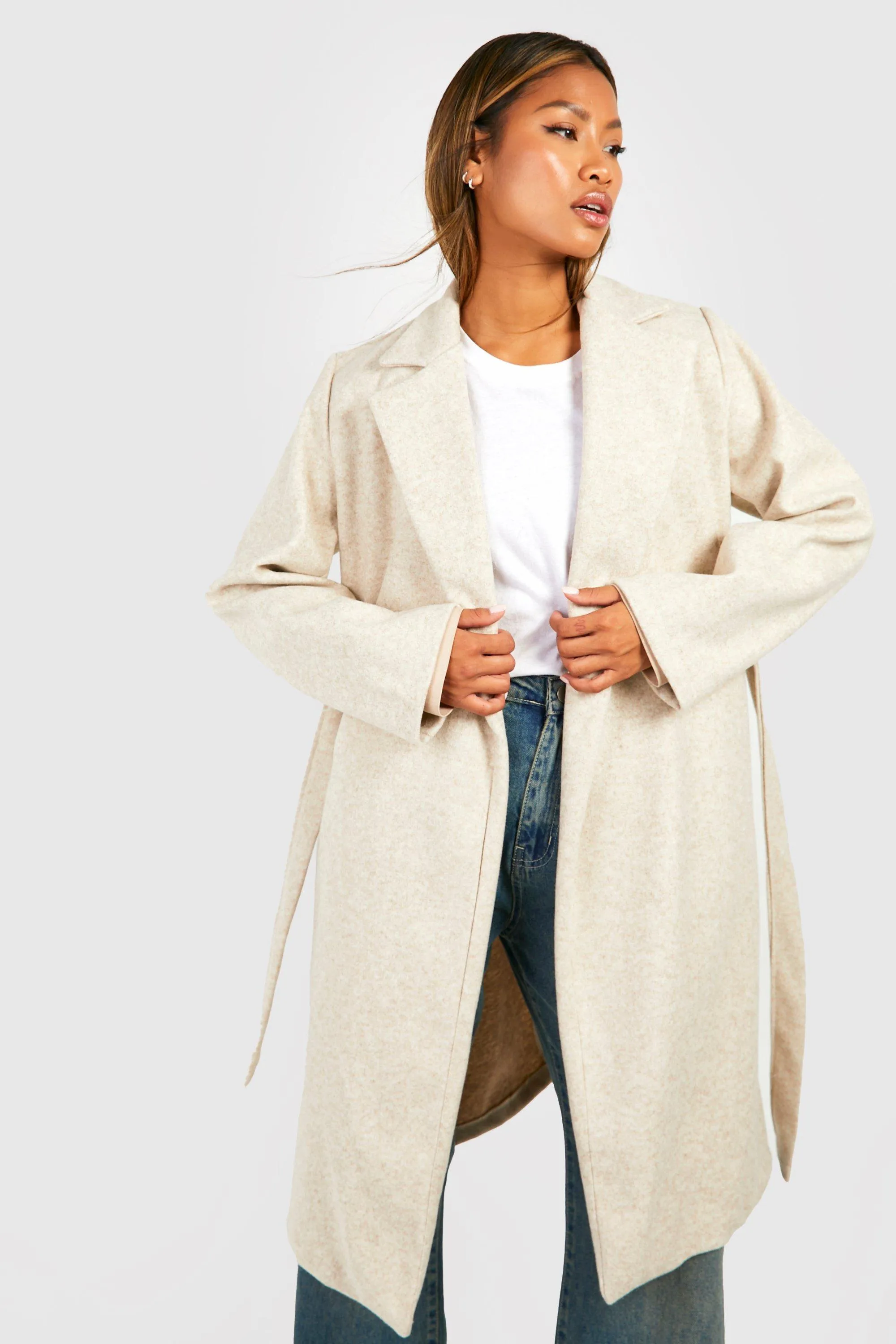 Jackets & Coats | Marl Belted Coat | boohoo