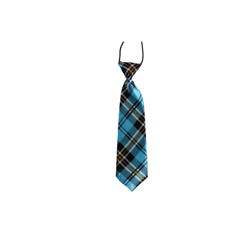 Kids Boys Turquoise, Black & Orange Patterned Elastic Neck Tie - Criss Cross