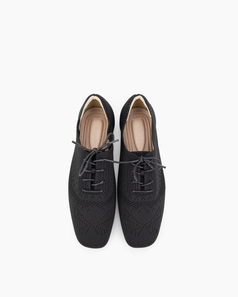 Lace-up Oxford Flat Knit Brogue Shoes