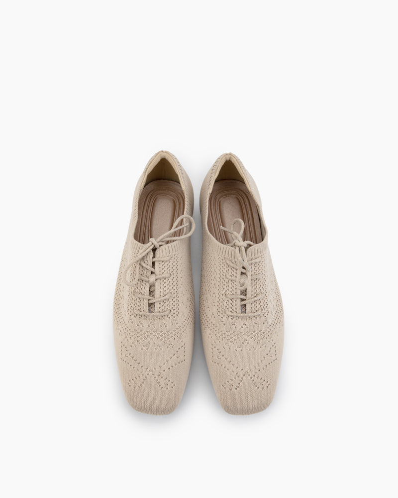 Lace-up Oxford Flat Knit Brogue Shoes