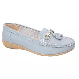 Ladies Leather Slip on Baby Blue Shoes Nautical Flat Jo & Joe