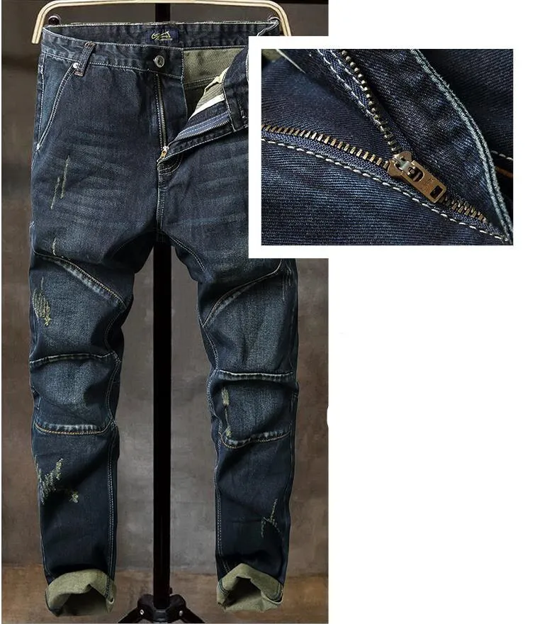 Men's Winter Leisure Solid Mid-Waist Distressed Denim Skinny Pants