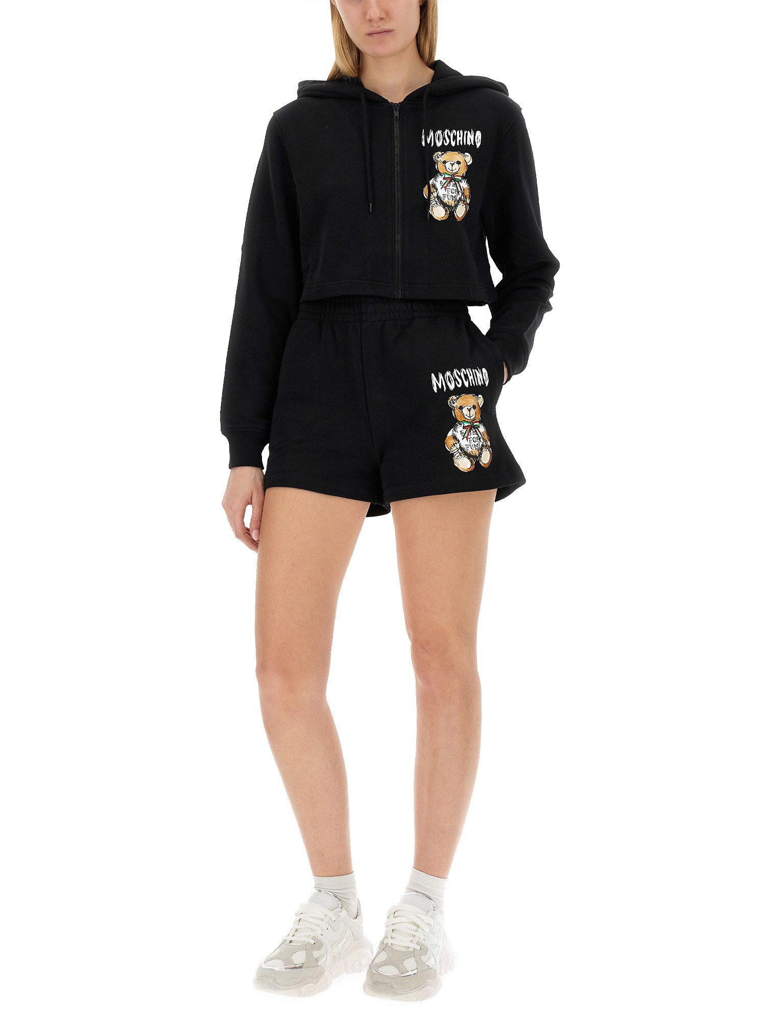 MOSCHINO    COTTON FLEECE SHORTS WITH TEDDY PRINT