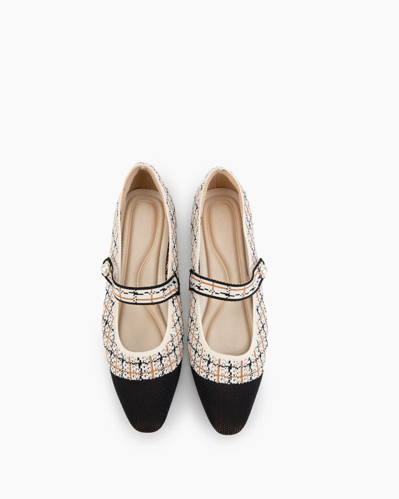 Pearl Knit Mary Jane Mesh Flat Shoes