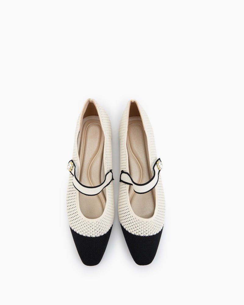 Pearl Knit Mary Jane Mesh Flat Shoes