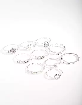 Silver Dainty Floral Ring 10-Pack