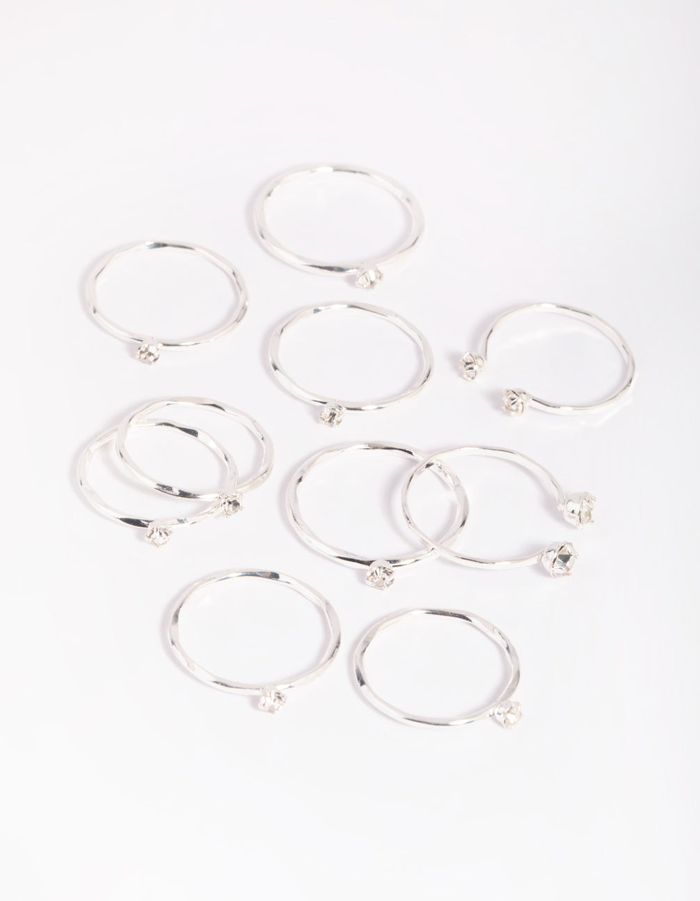 Silver Diamante Ring Stack 8-Pack