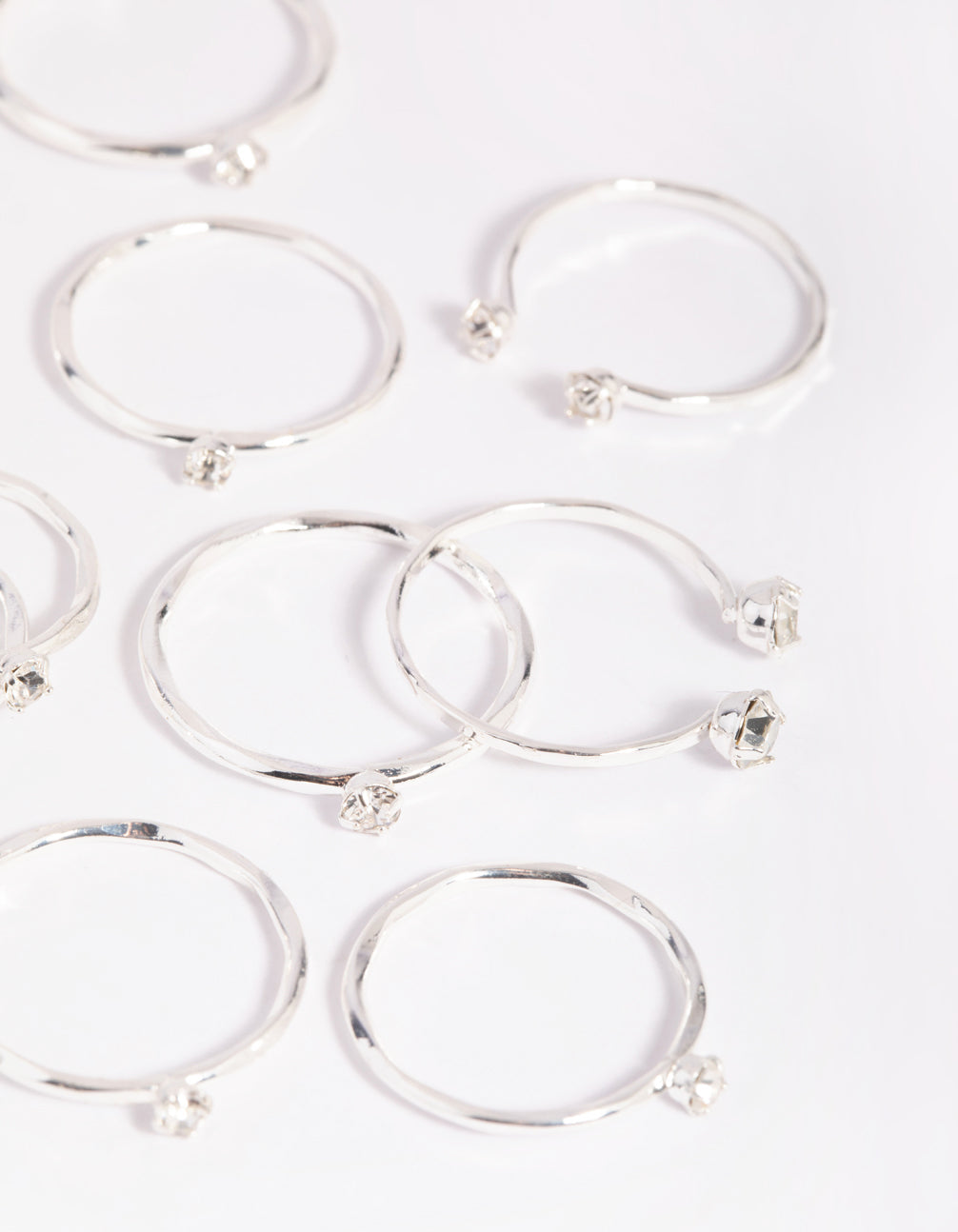 Silver Diamante Ring Stack 8-Pack