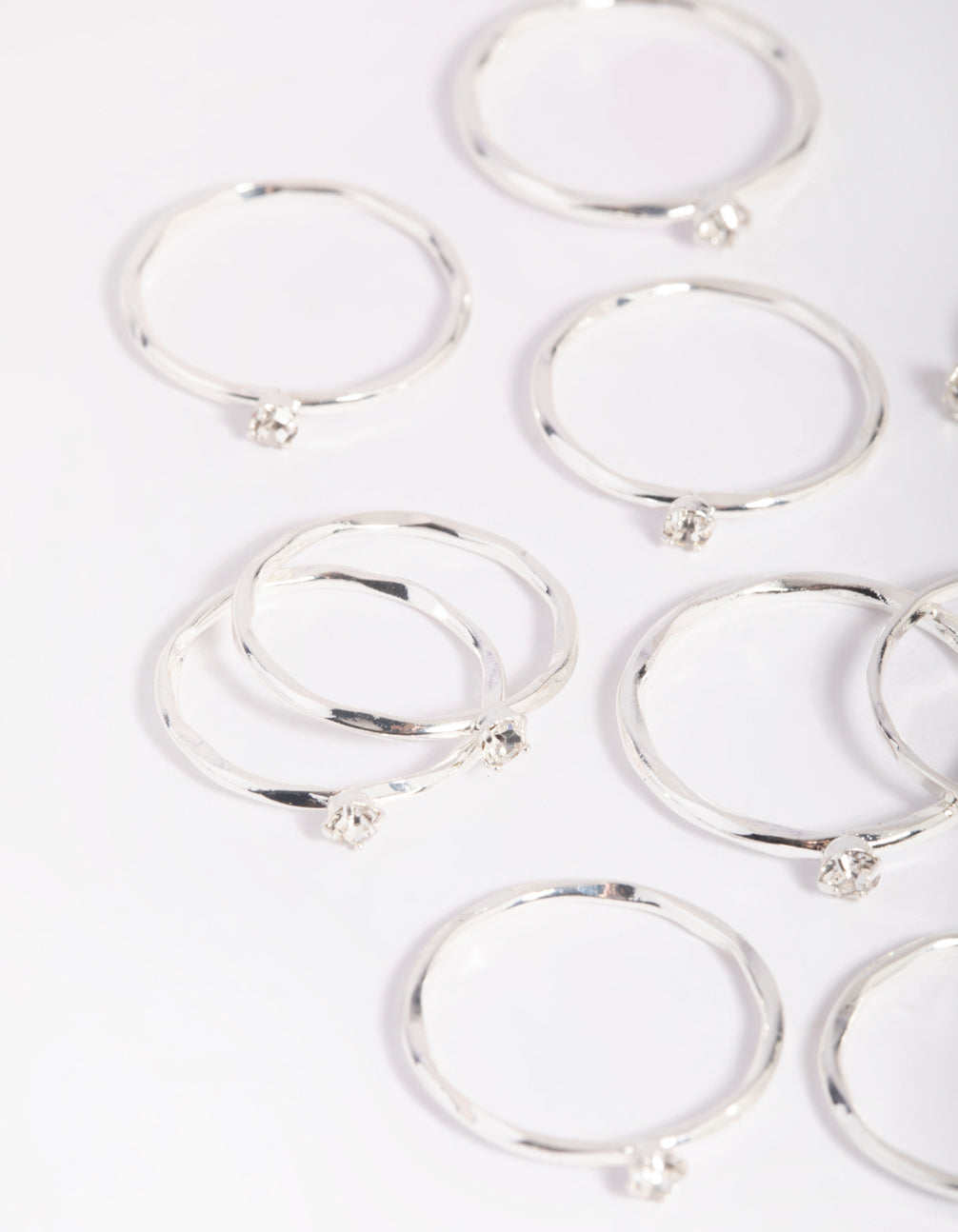 Silver Diamante Ring Stack 8-Pack