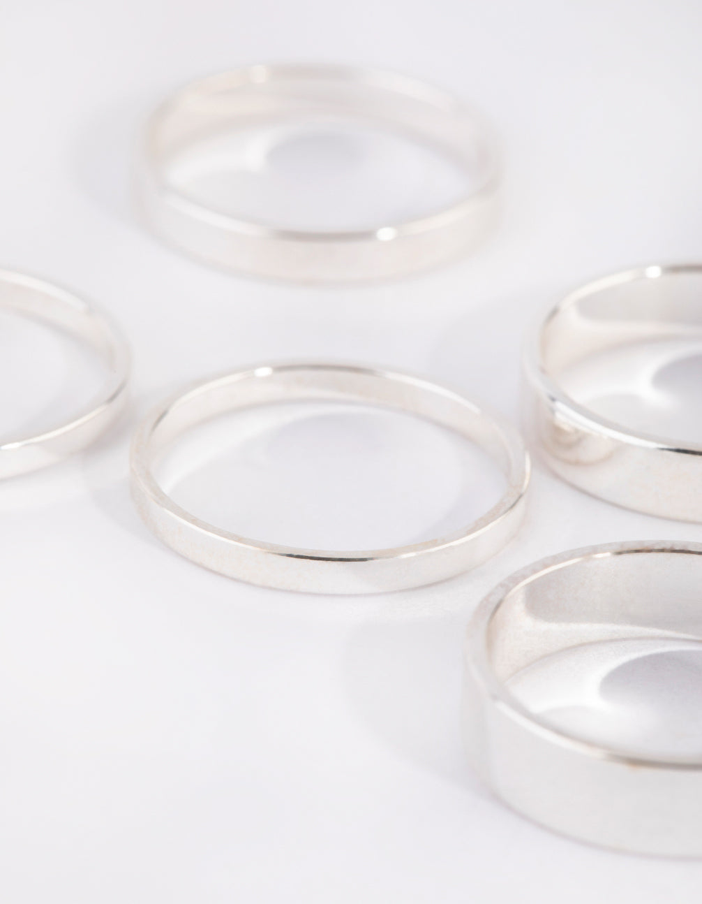 Silver Flat Band Ring 5-Pack