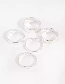 Silver Flat Band Ring 5-Pack