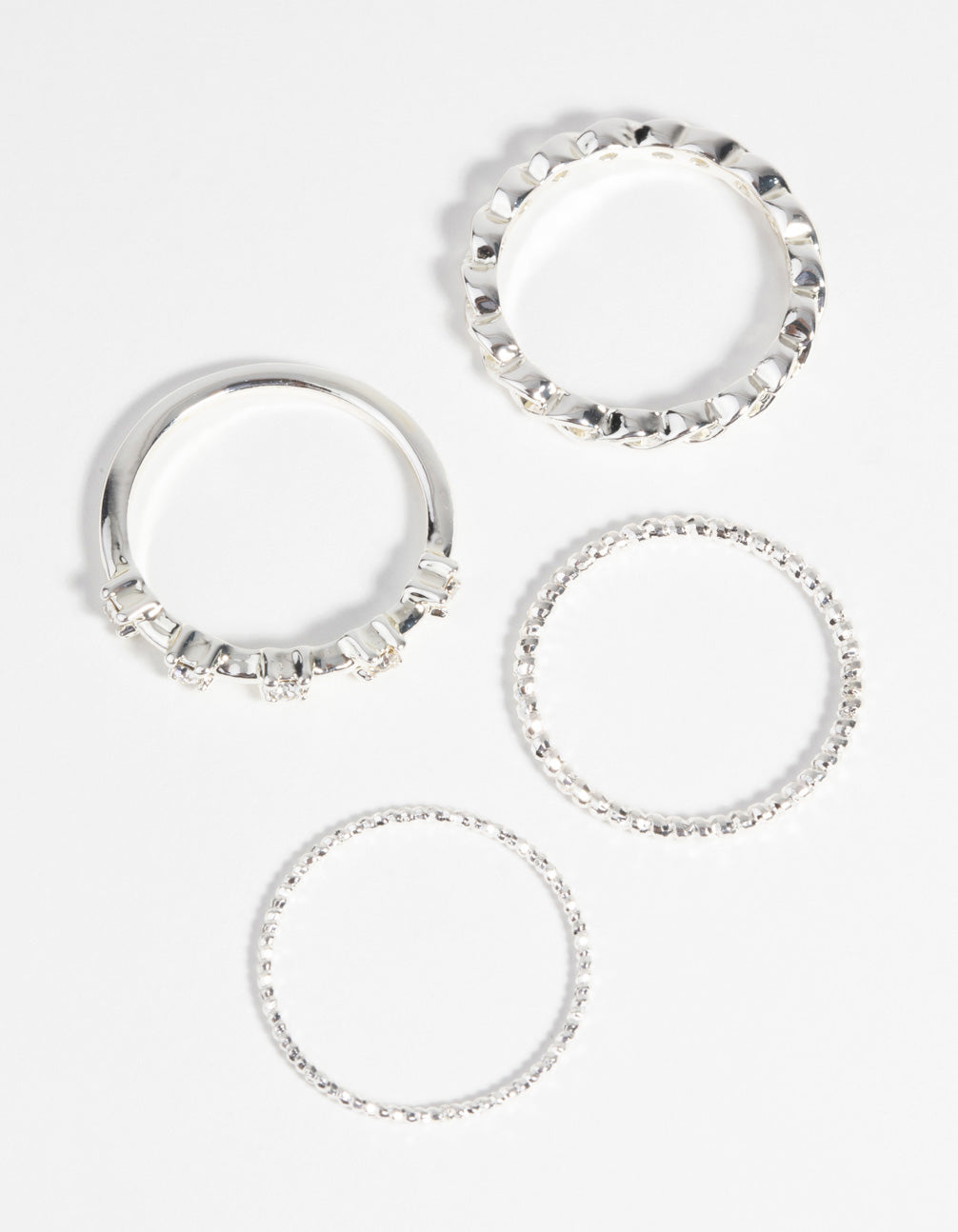 Silver Plated Diamante Ring Pack