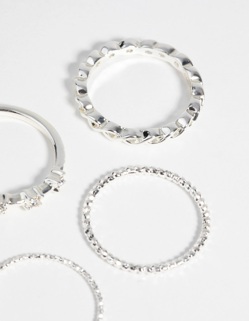 Silver Plated Diamante Ring Pack