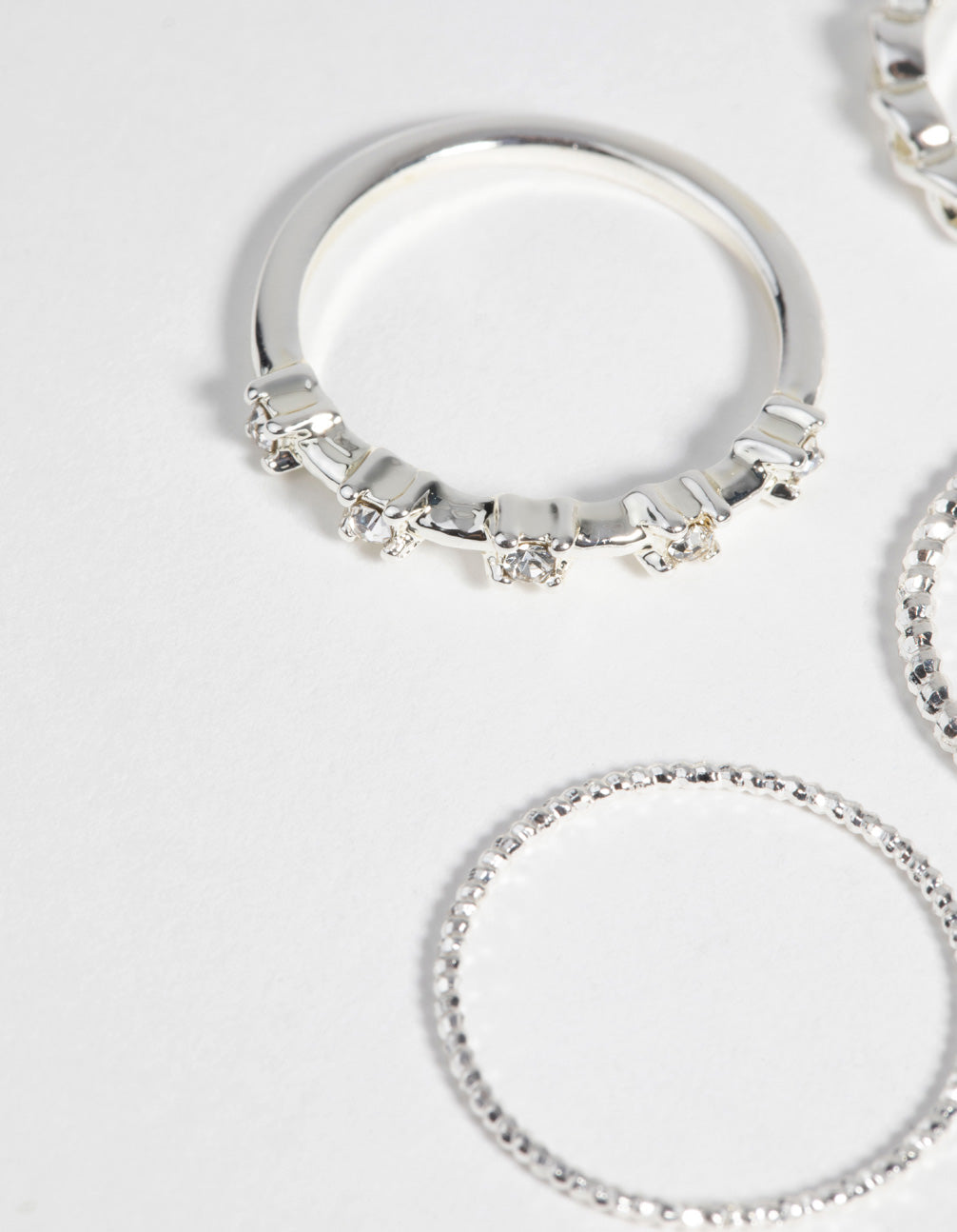 Silver Plated Diamante Ring Pack