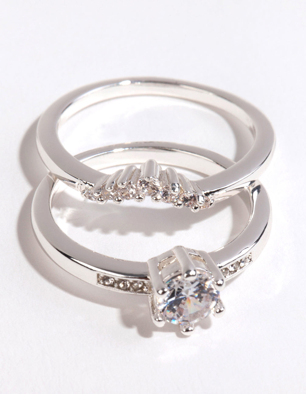 Silver Plated Round Cubic Zirconia Ring Set