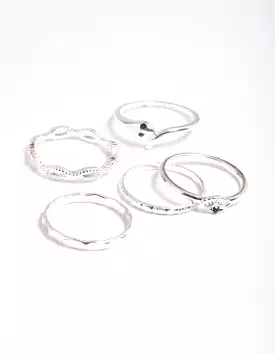 Silver Serpent & Evil Eye Rings 5-Pack