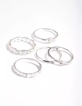 Silver Stone & Braid 5-Pack Rings