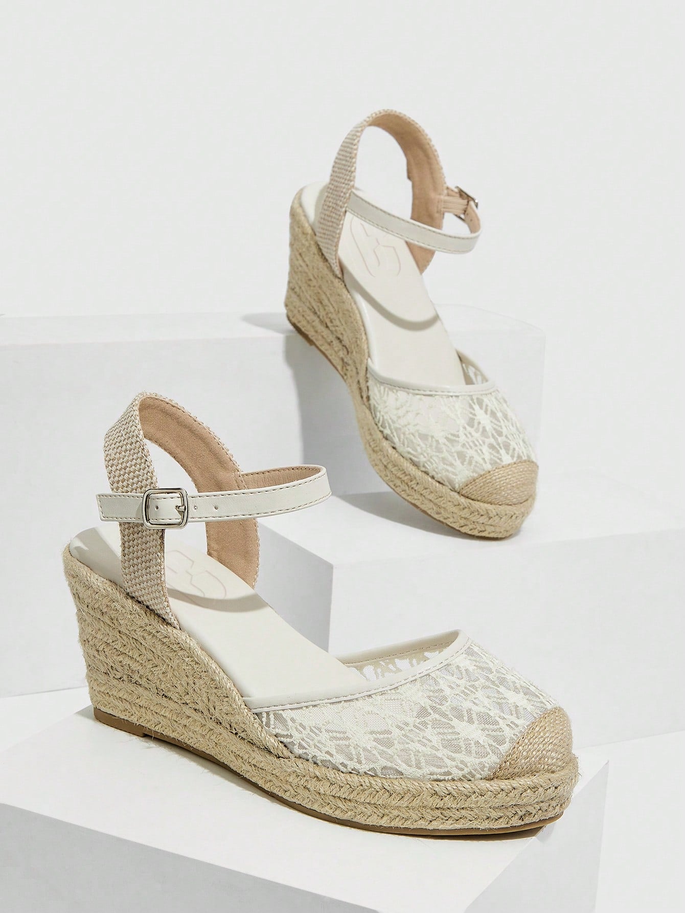 Women Ankle Strap Court Wedges, Vacation Crochet Wedge Shoes