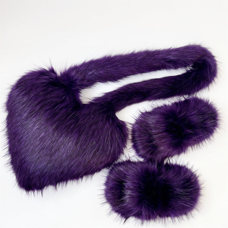 Women Fashion Furry Set Furry Slipper And Purse -Women Heart Bag Keep Warm Shoes