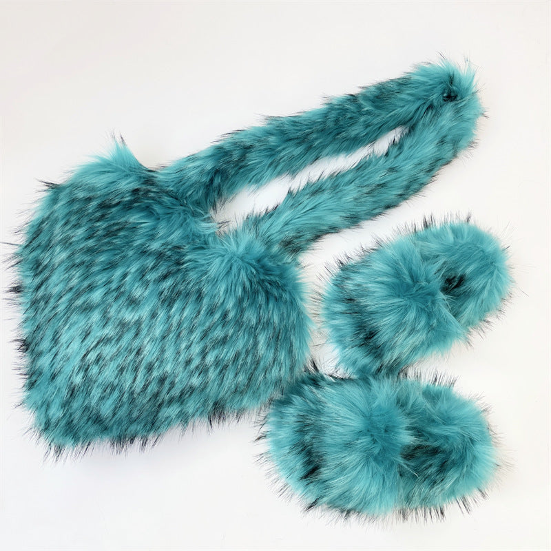 Women Fashion Furry Set Furry Slipper And Purse -Women Heart Bag Keep Warm Shoes