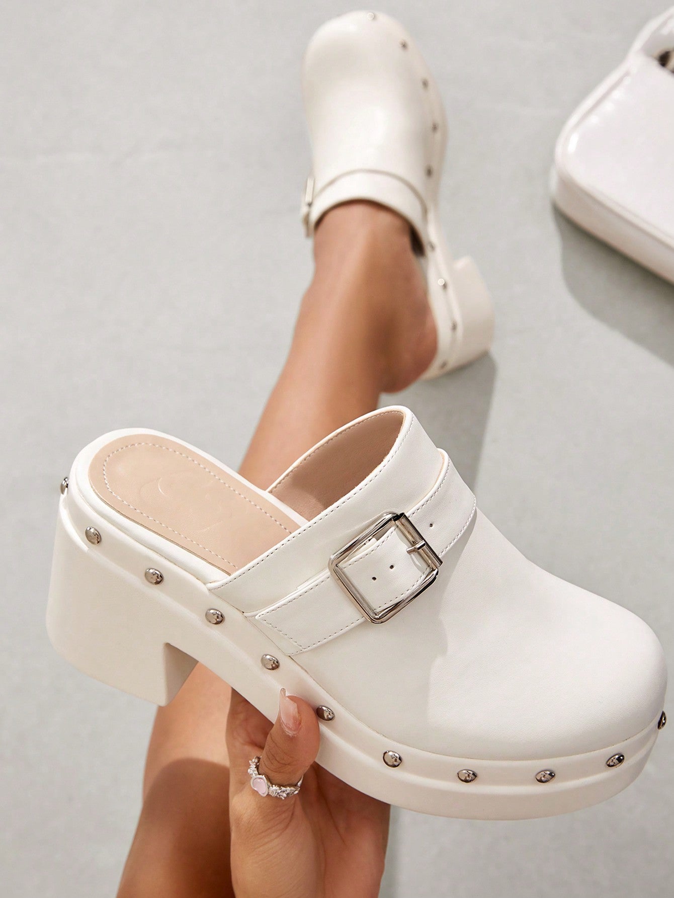 Women Shoes Fashion Chunky White Outdoor High Heel Shoes