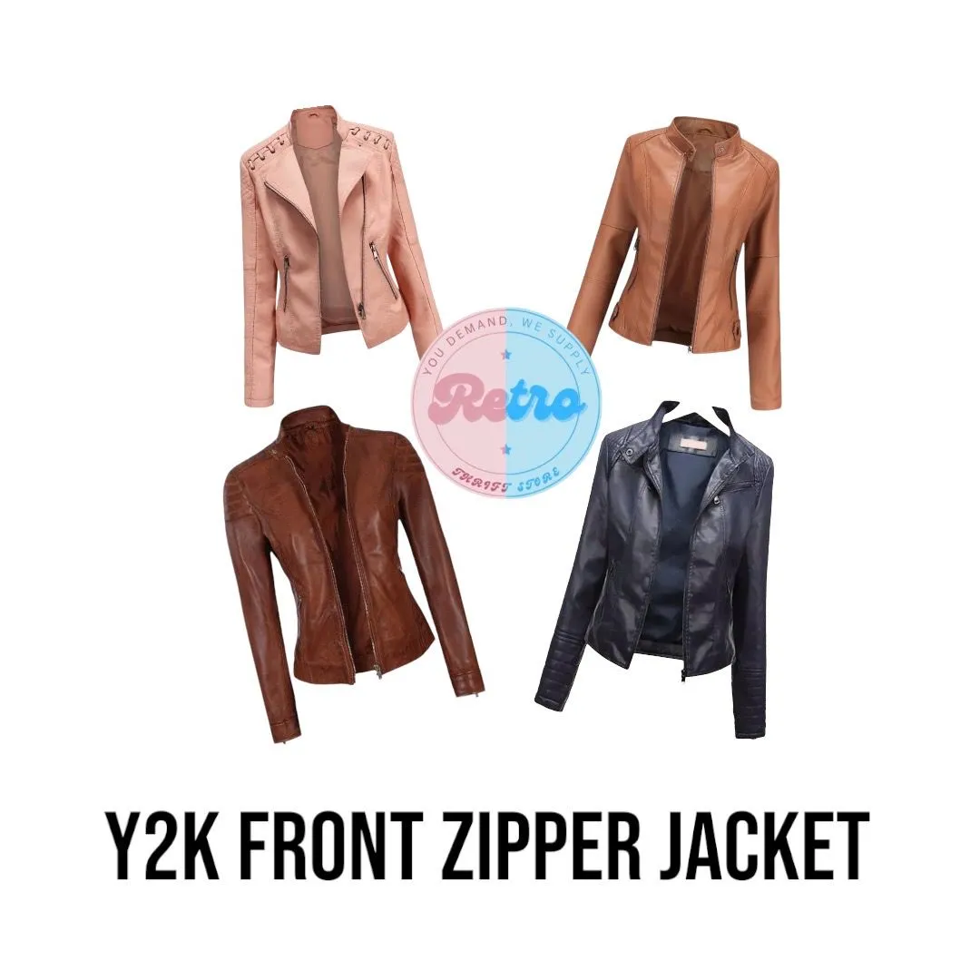 Y2K Leather Front Zipper Jackets 10 Pieces